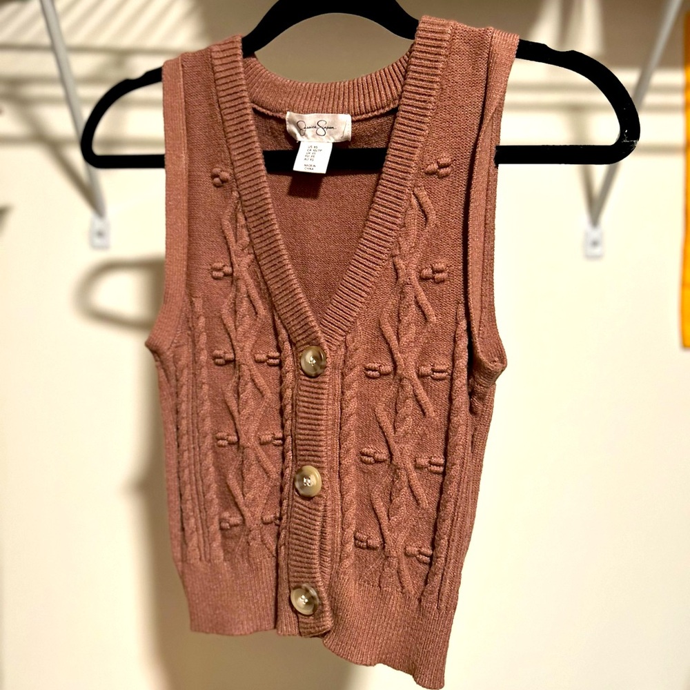 Brown Knit Button-Up Vest